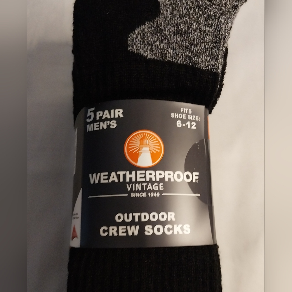 5 pair mens Weather Proof Vintage outdoor crew Socks fits shoe size 6-12